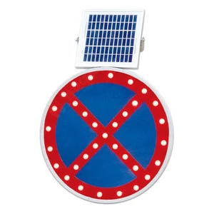 Customized UV Printing Aluminum No Stop or Parking Blue and Red Reflective Film 18 Inch Led Solar Round Road Traffic Signs