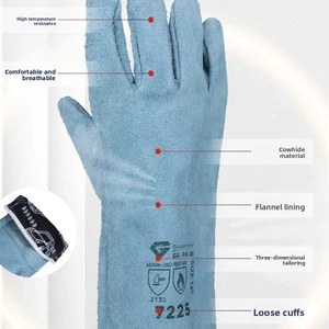 Jun Yu 7225 Two-Layer Thick Electric Welding Gloves (35CM)-Variegated Polyester Cotton