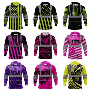 Custom Hawaii Hi Vis Hoodie Shirts Safety Clothing Tropical Aloha High Visibility Construction Work Shirts With Reflective Tape