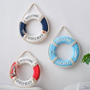 Nautical Decor Marine Swimming Ring Pendant Mediterranean Modern Art Deco Decorative Lifebuoy Eco-Friendly Wooden Crafts HYD03