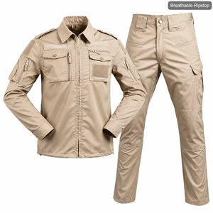 Wholesale Khaki Tactical Uniform Suit Security Guard Duty Workwear Breathable Ripstop Combat Set
