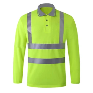 High Vis Reflective Polo Long Sleeve Safety Clothing Breathable Night Safety Outdoor Construction Safety Reflective Shirts