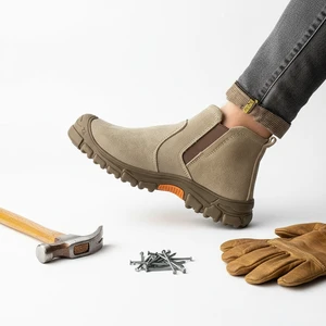 Durable Suede Leather Safety Boots No Lace Protective Toe Impact Resistant Mechanical Industry Labor Work Safety Shoes