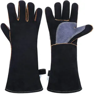 16 Inch Black Cow Split Leather Grey Reinforcement Fire Heat Resist Heavy Duty Safety Work Normal Welding Hand Gloves