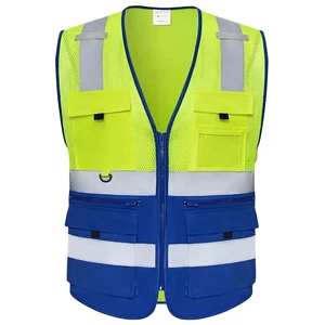 Zipper Closure Front Multi Pocket Hi Vis Reflective Safety Vest, Breathable Mesh Workwear Support Custom Brand Logo