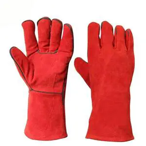 Custom Heat Resistant Leather Welding Gloves with Cotton Liner Long Sleeve Fire Resistant BBQ Grill Oven Mitts Heavy Duty Welder