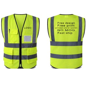 Reflective Safety Vest ANSI Class 2 Fluorescent Yellow High Visibility Roadway Use Multi Pockets Customizable Size