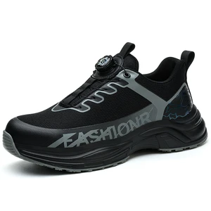 New Canvas Anti-shatter Anti-penetration Comfortable Breathable Summer Spring Work Safety Shoes Free-buckle Rotating Fastening