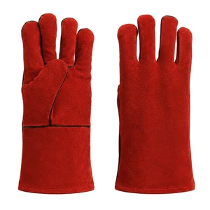 Red Heat Resistant Welding Gloves Long Cuff Cow Split Leather 11 oz Safety Work High Temperature Foundry Oven Fireproof Gloves
