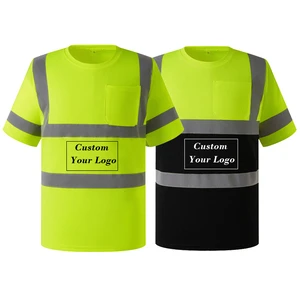 Custom Logo Men's High Visibility Work T Shirts With Reflective Stripes Hi Vis Breathable Round Neck Safety Reflective T-shirt