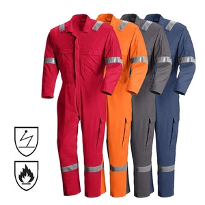 Custom Cotton Fireproof Oil Gas Mining Work Safety Overall Uniform Reflective Workwear Hi Vis Flame Retardant FRC FR Coveralls