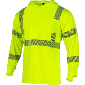 Reflective Safety T-Shirt High Visibility Construction Work Long Sleeve Hi Vis Hood Shirts For Men