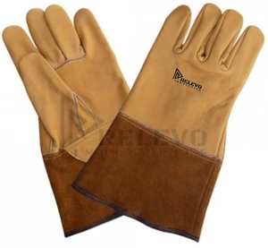 Premium 4-Inch Cuff Cow Hide Top Grain Leather Straight Thumb EN420 Certified Fleece Lined Welding Gloves Tungsten Gloves