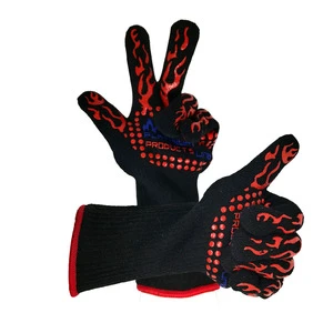 Customized Aramid Kitchen Extreme Heat Resistant Smoker Barbecue Grill Silicone Microwave Oven Gloves Bbq With Pot Holder