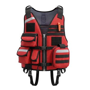 Water Rescue Team High Visibility 100N Adult Rescue Life Jacket CE Certified NBR/EPE Material Reflective Multi-Pocket Design