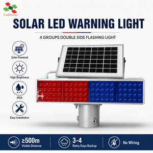 Solar Strobe Light Double Sided Red Blue LED Traffic Warning Light IP54 Rechargeable For Road Safety
