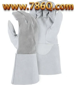 Goatskin Leather Gloves Working Gloves in White Color With Cowhide Back Long Cuffs Hand Protection Welding Gloves