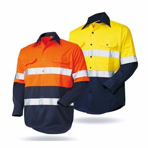 ZX Custom Hi Vis Men Work Shirt Long Sleeve Breathable Reflective Safety Construction Workshirt Custom Logo