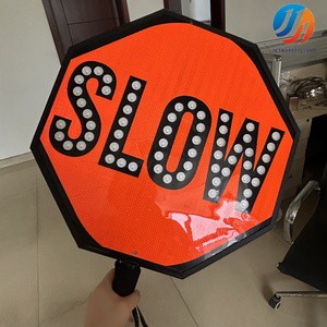 Octagonal Reflective Handheld SLOW Warning Sign with LED for Traffic Control