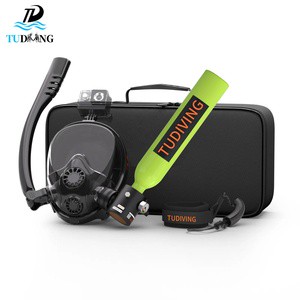 TUDIVING 500cc Full Face Snorkel Mask Safety Lanyard Mask Portable Mini System Scuba Dive Kit Portable Air Tank With Storage Bag