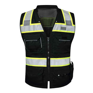 Custom Logo Class 2 Black Fluorescent High Visibility Construction Workwear Hi Vis Work Reflective Safety Vest With Pockets