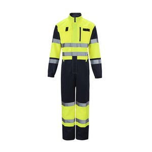 Wholesale Hi Vis Fluorescent Yellow Safety Coverall With Stand up Collar Comfortable Auto Repair Uniform Maintenance Clothing