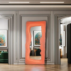 Italian Style Beauty Light Vintage Led Wavy Mirror Full Length Led Mirror Salon With Pink Decor 7 Color Luminous