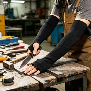 Black Level 5 HPPE Cut-resistant Arm Sleeves with Thumb Hole, Back Binding