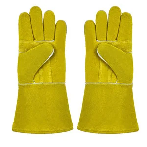 Cow Leather Extra-long Cuff Gloves Safety Work Welding Gloves for Welder, BBQ, Furnace, Camping, Stove, Fireplace