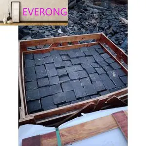 Natural Black Basalt Cobblestones with Polished and Tumbled Finish for Outdoor Exterior Driveways Including Mesh