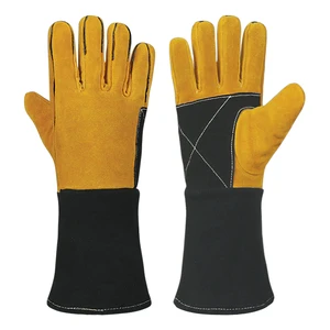 Leather Welding Gloves Thread Sewing Palm Fingers Durable Heat Resistant Anti-Slip Latex-Free Silicone-Free Straight Cuff