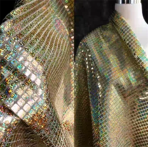DELACE HS Laser Iridescent Square Checkered Mirror Sequin Composite Mesh High-Brightness Reflective Gradient Wedding Fabric