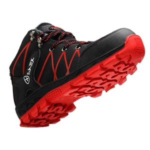 Men Black Red Microfibre Leather Safety Shoes with Steel Toe, Puncture & Smash Proof Rubber Sole Work Boots