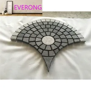 China Dark Grey Natural Granite Cobbles Pavers Stone G654 Granite Cobbles Fan Shape on Mesh