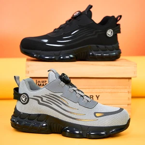 918-Rotating Button protection Work Shoes Safety Shoes Sport Style,Twist Dial Lock Safety Sneaker Black