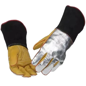 Reinforced Goat Skin Leather Aluminized Tig Welding Gloves Heavy Duty Abrasion Resistant Firefighting Oven Safety Safety