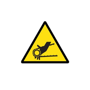 PVC 125x125mm Adhesive Traffic Warning Sign For Danger Of Hand Crushing In Belts Made In Italy