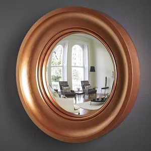 Round Wooden Framed Convex Wall Mirrors Set Rustic Decorative Design for Indoor Use