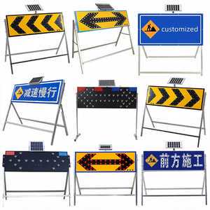 Portable Solar Powered LED Flashing Light Traffic Sign Emergency Road Work Ahead Sign
