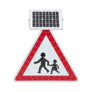 School Zone 16v 700x700mm Red Triangle White Background Flashing LED Solar Pedestrian Crossing Road Traffic Warning Sign