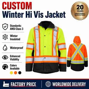 Hot Sale Enhanced Custom Mining Hi Vis Waterproof High Visibility Worker Construction Winter Reflective Safety Jacket for Men