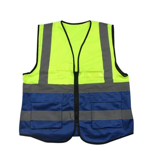 High Visibility Two Tone Reflective Safety Vest Fluorescent Suit Construction Engineering Uniforms with Pockets and Zipper