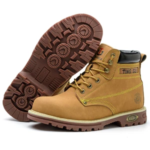 Men's Anti-crush and Anti-puncture High-top Yellow Steel Toe Anti-slip Safety Shoes and Wear-resistant Protective Work Shoes