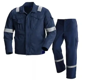 Hi Vis Cotton Fireproof Work Suits 2 PiecesJacket Pant Worker Uniform Oil Gas Reflective Safety Flame Resistant FR FRC Workwear