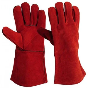 Red Cow Split Long Leather Working Welder Gauntlet Gloves