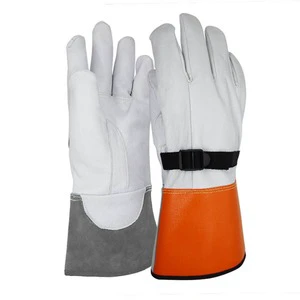 Leather Industrial Welding Long Sleeve Welding Gloves In Solid Color Long Style Heat Resistant Welding Gloves