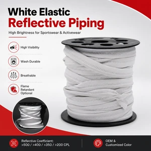 White Elastic Reflective Piping High Brightness for Sportswear Activewear