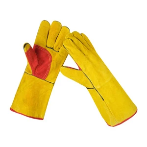 Leather Welding Gloves Red/Yellow Anti-Scalding & High-Temperature Resistant Flexible & Breathable for Welders Labor Protection