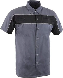 Industrial Black Orange Button Up Short Sleeve Heavy Duty Mechanic Shirt Classic Fit Men Work Shirt With Reflective Stripe