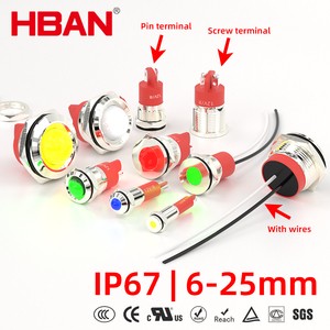 6mm 8mm 10mm 12mm 14mm Blue Color Indicator Light Stainless Steel Ip67 Led Signal Lamp 24v For Display Equipment Running State